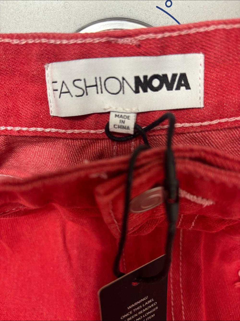 Fashion Nova red Denim Jorts  with Heart Patch - Picture 3 of 8